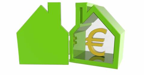Euro teken in groene afbeelding van een huis